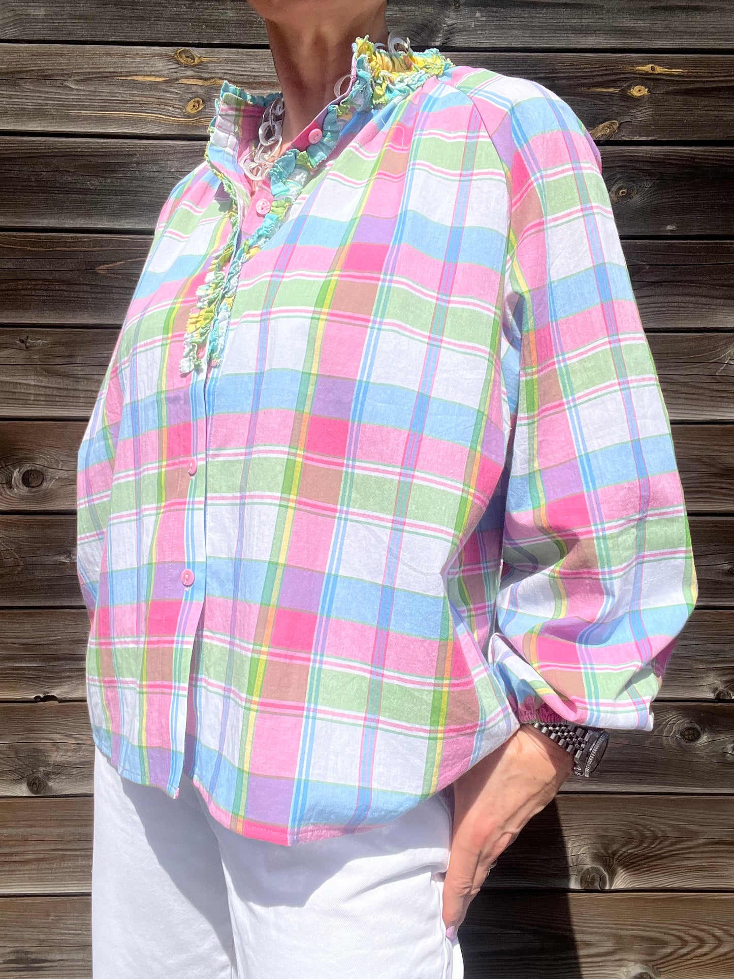 FLAMENCA chemise col froufrou carreaux multi