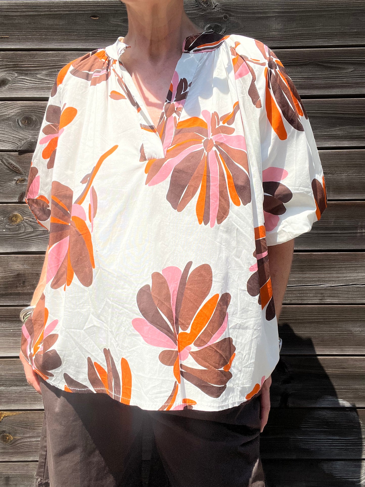 POSI blouse imprimée manche baloon choco