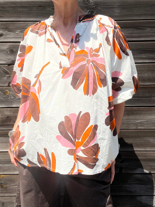 POSI blouse imprimée manche baloon choco