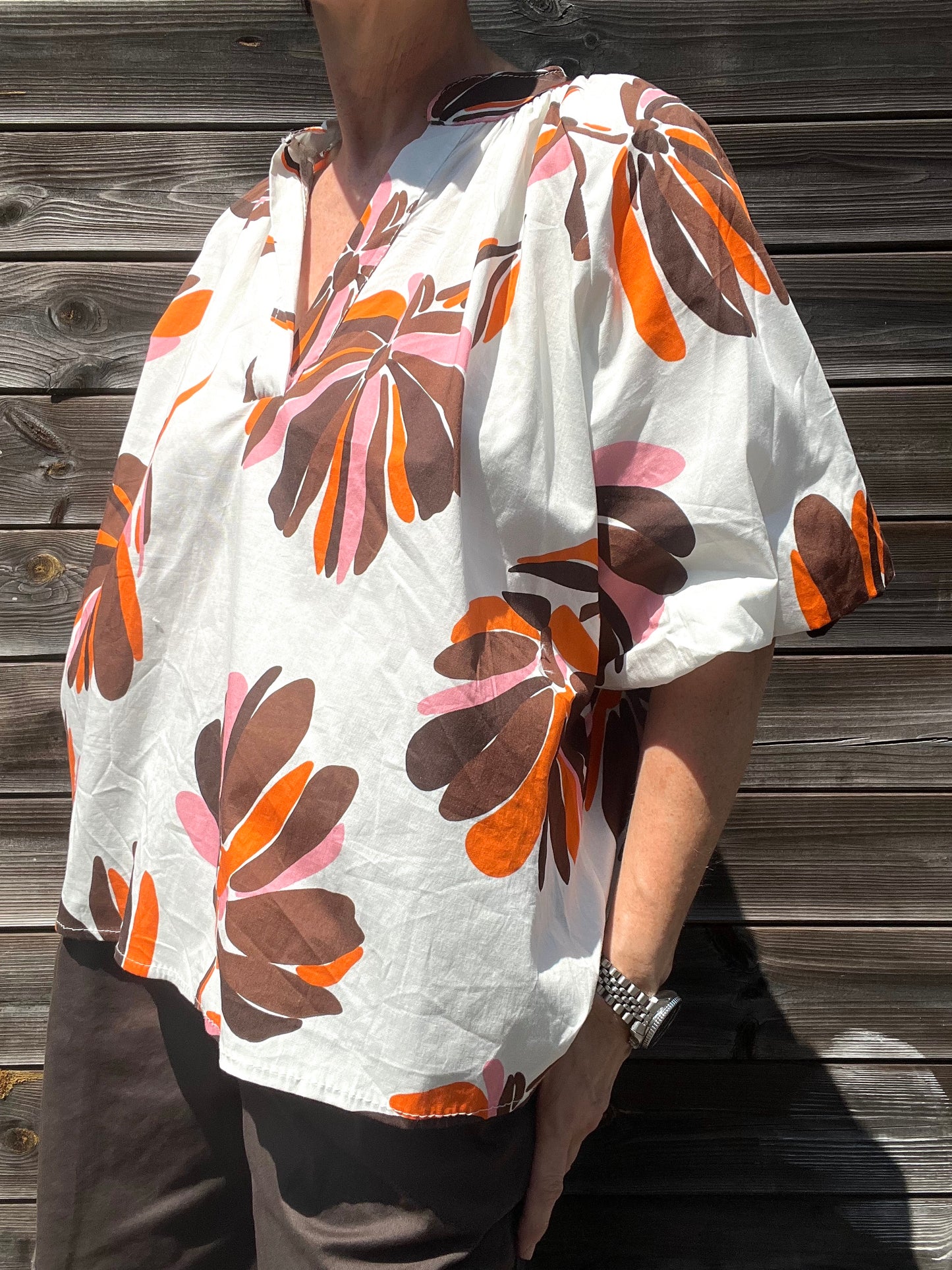 POSI blouse imprimée manche baloon choco