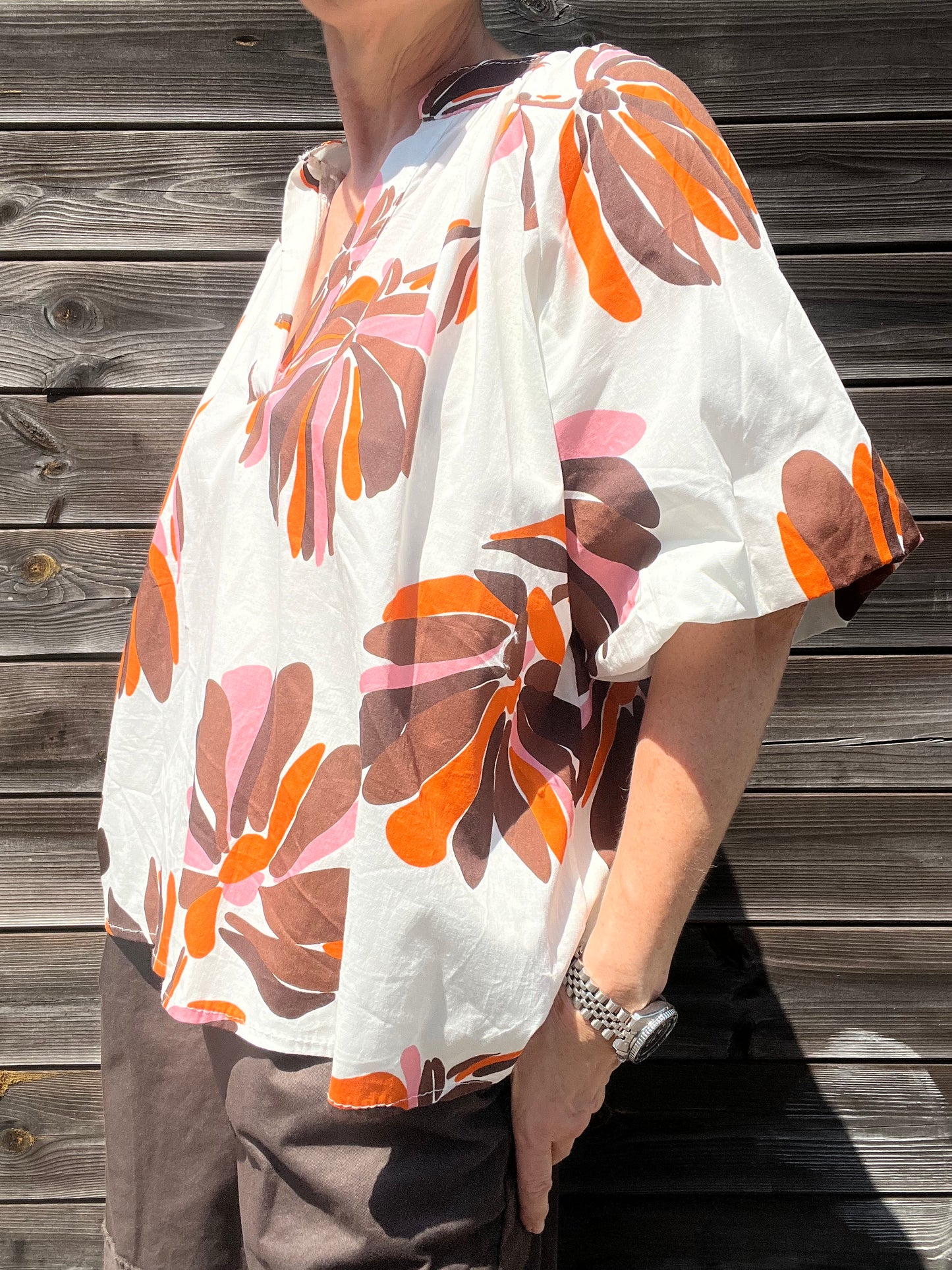 POSI blouse imprimée manche baloon choco