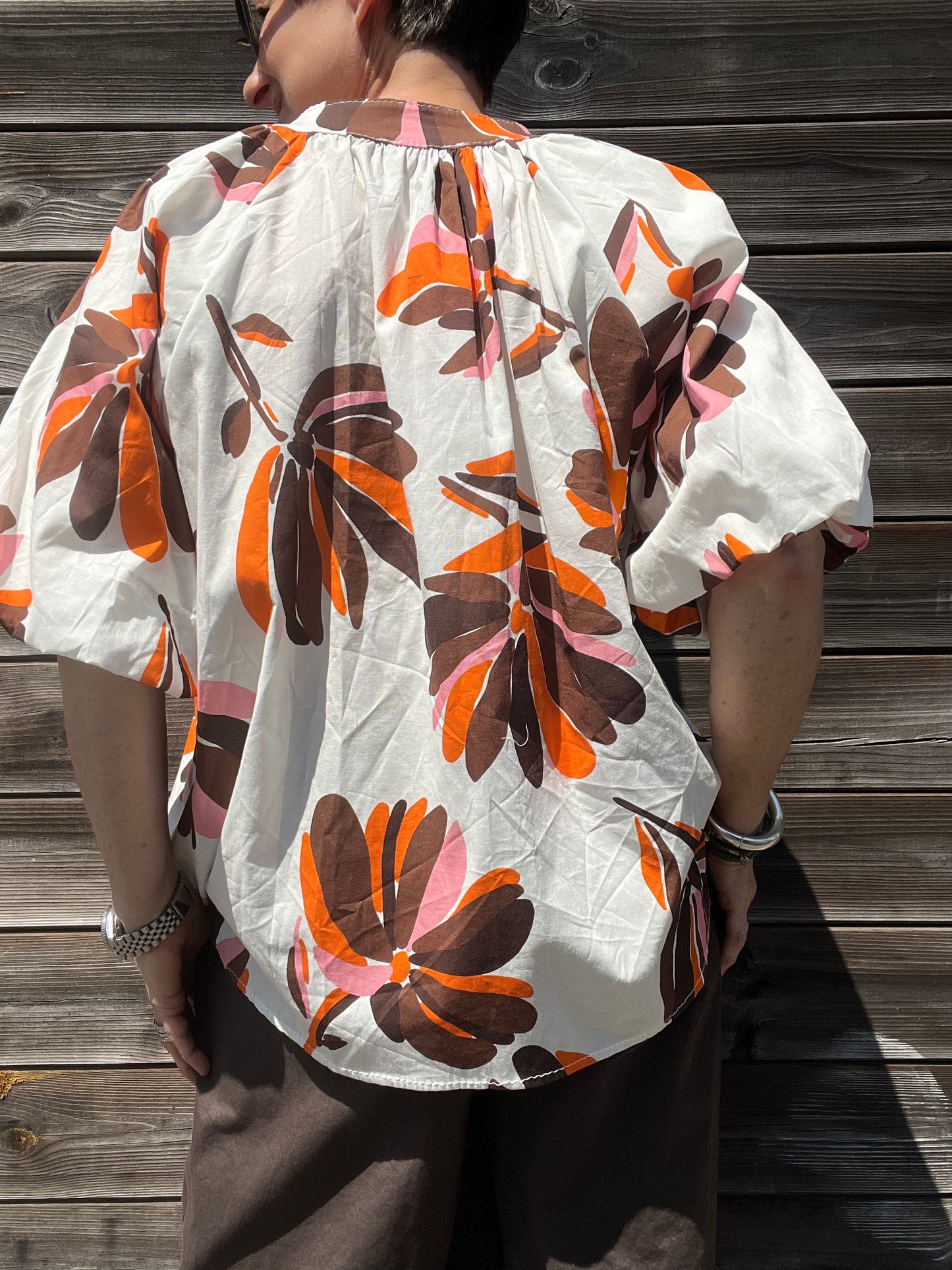 POSI blouse imprimée manche baloon choco