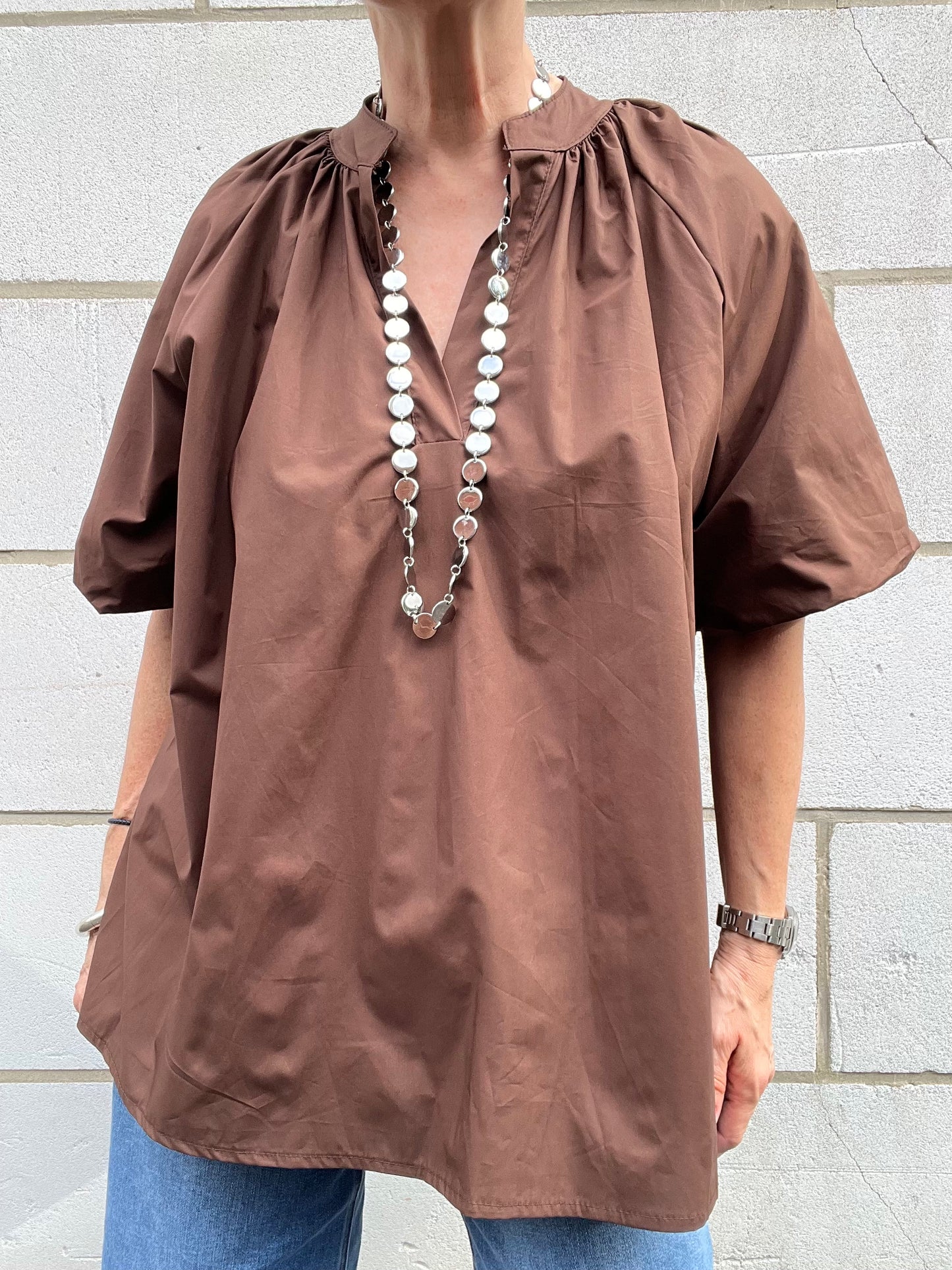 POSUNI blouse manche ballon choco
