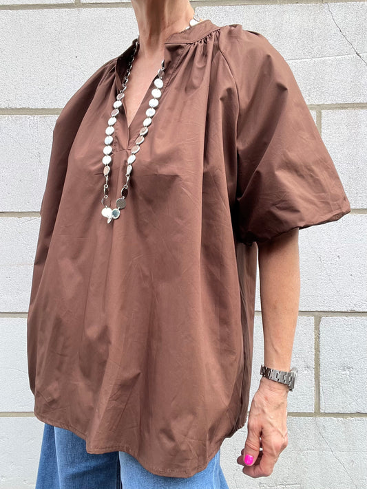POSUNI blouse manche ballon choco