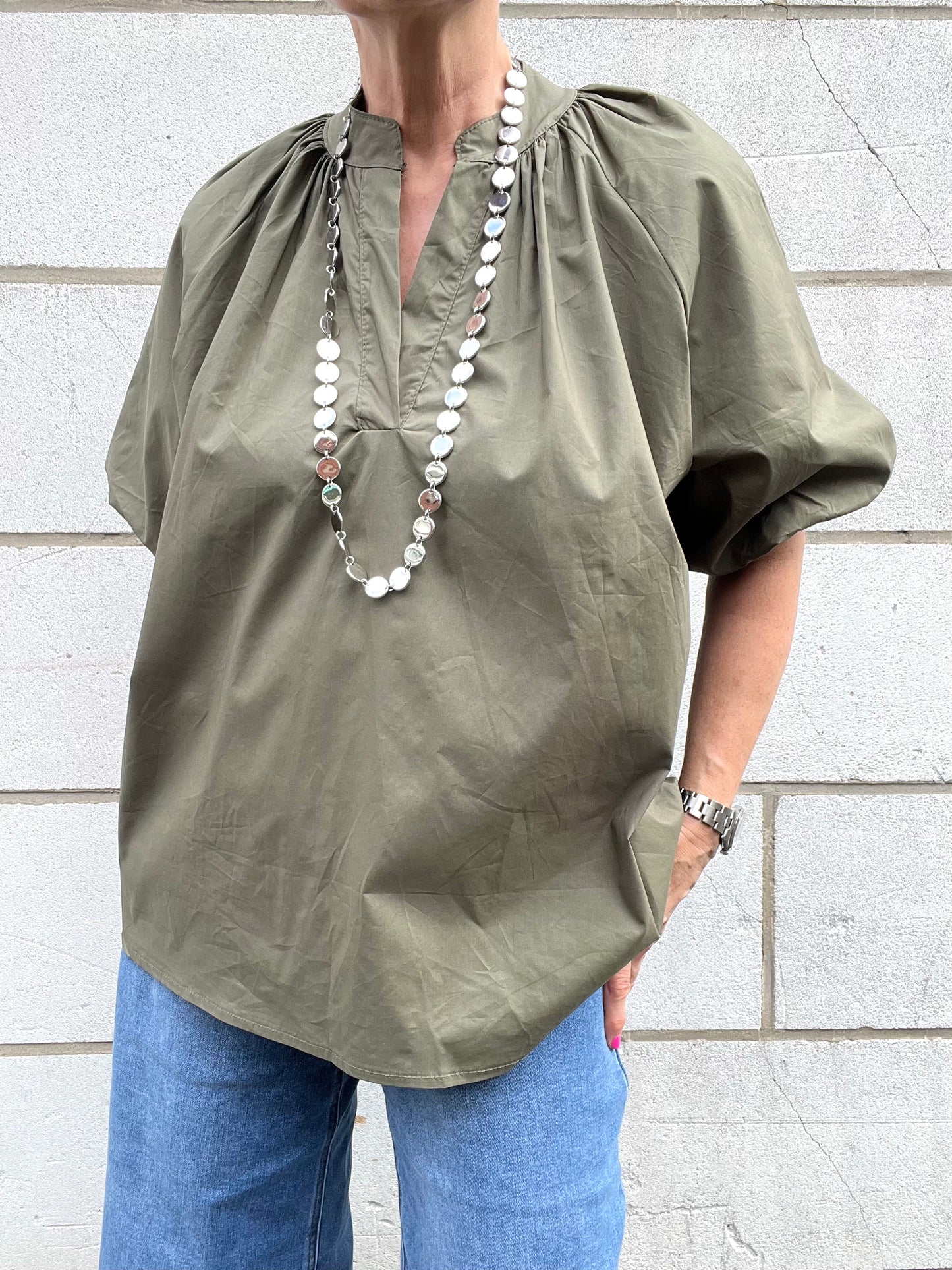 POSUNI blouse manche ballon kaki