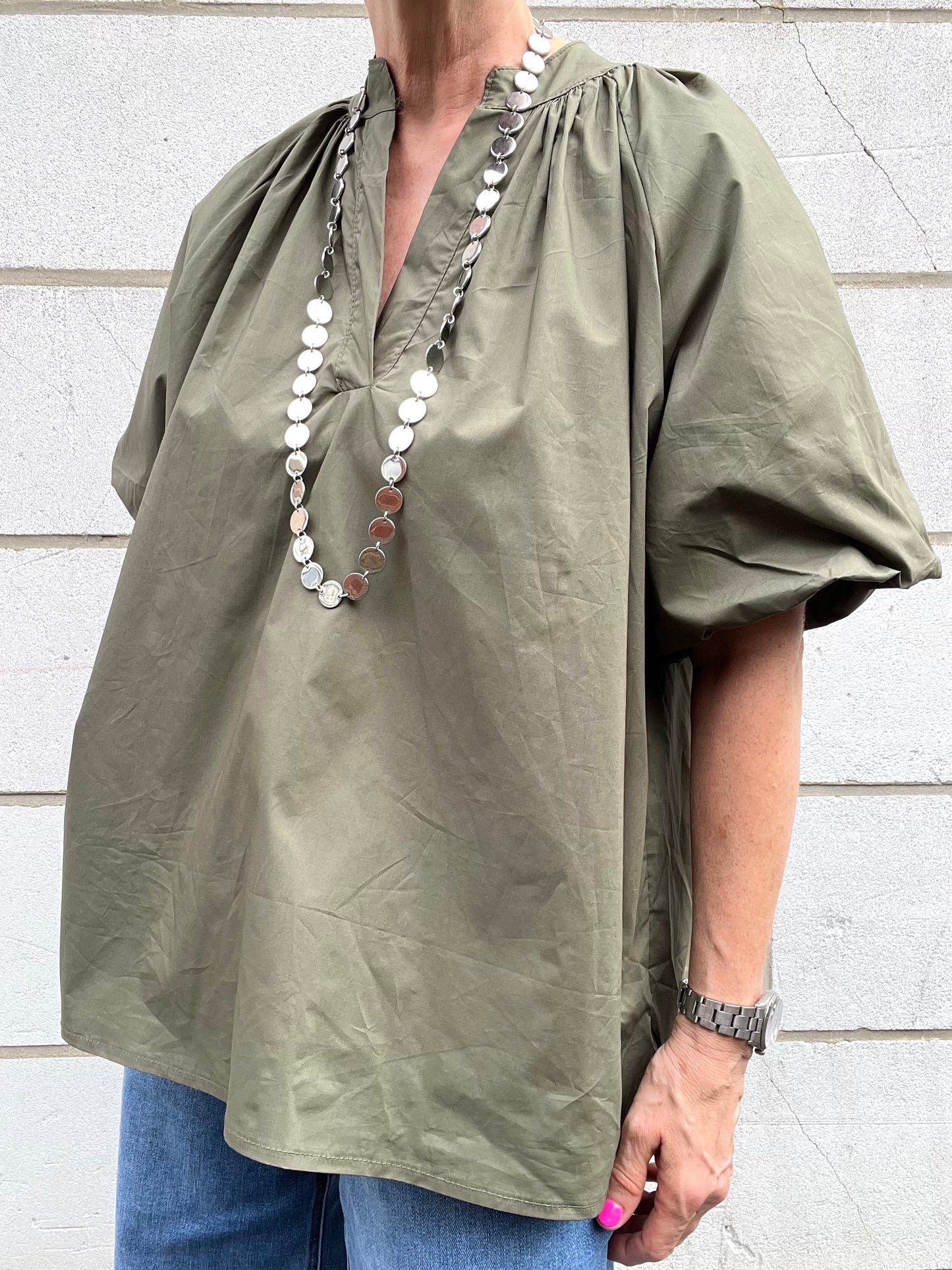 POSUNI blouse manche ballon kaki