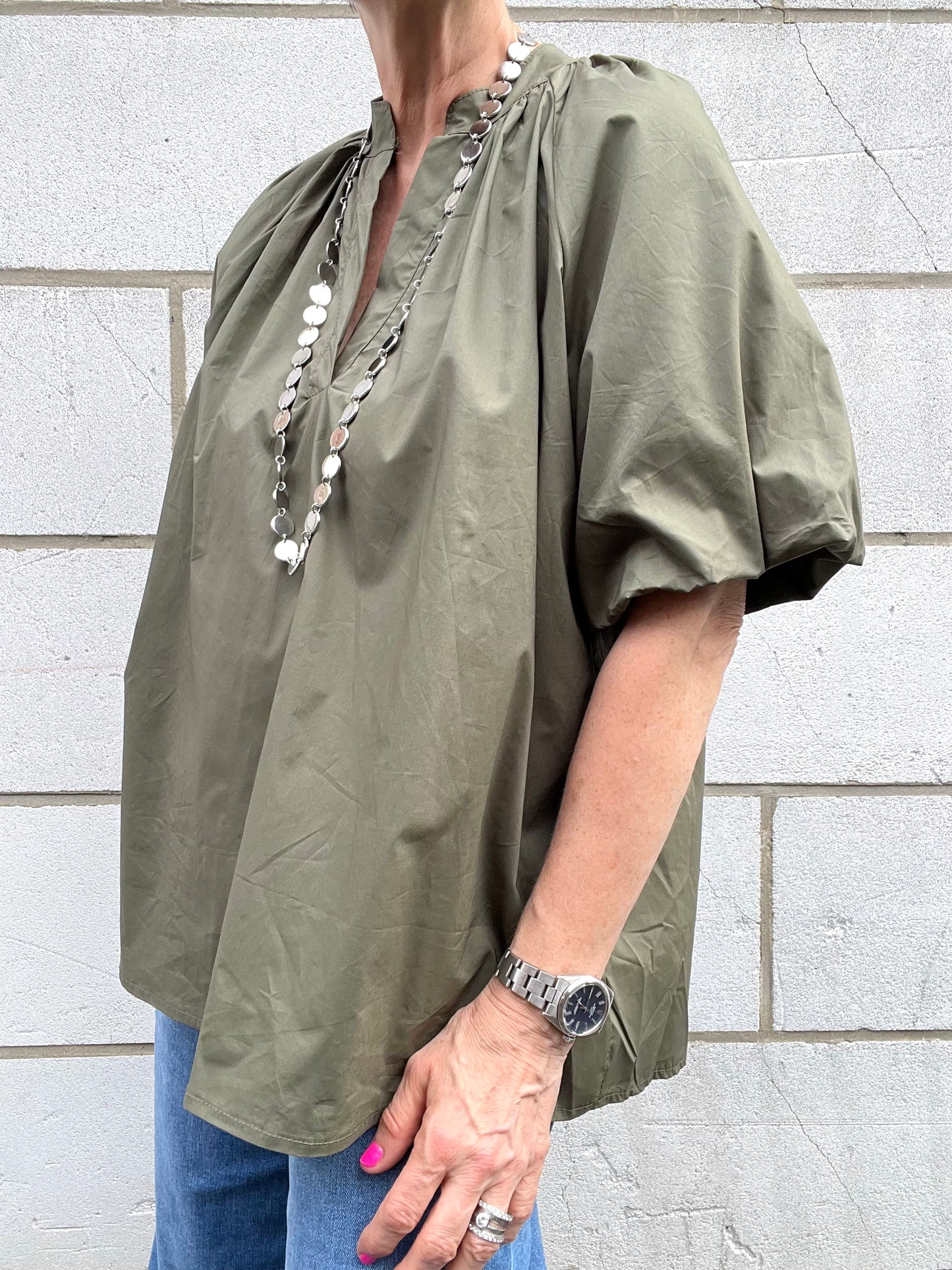 POSUNI blouse manche ballon kaki