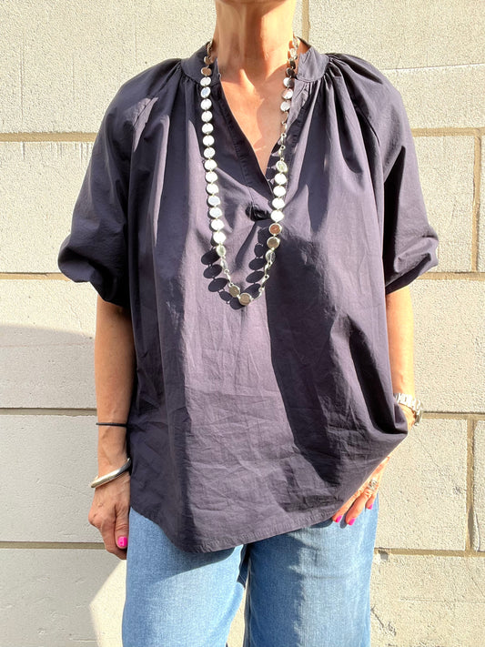 POSUNI blouse manche ballon navy