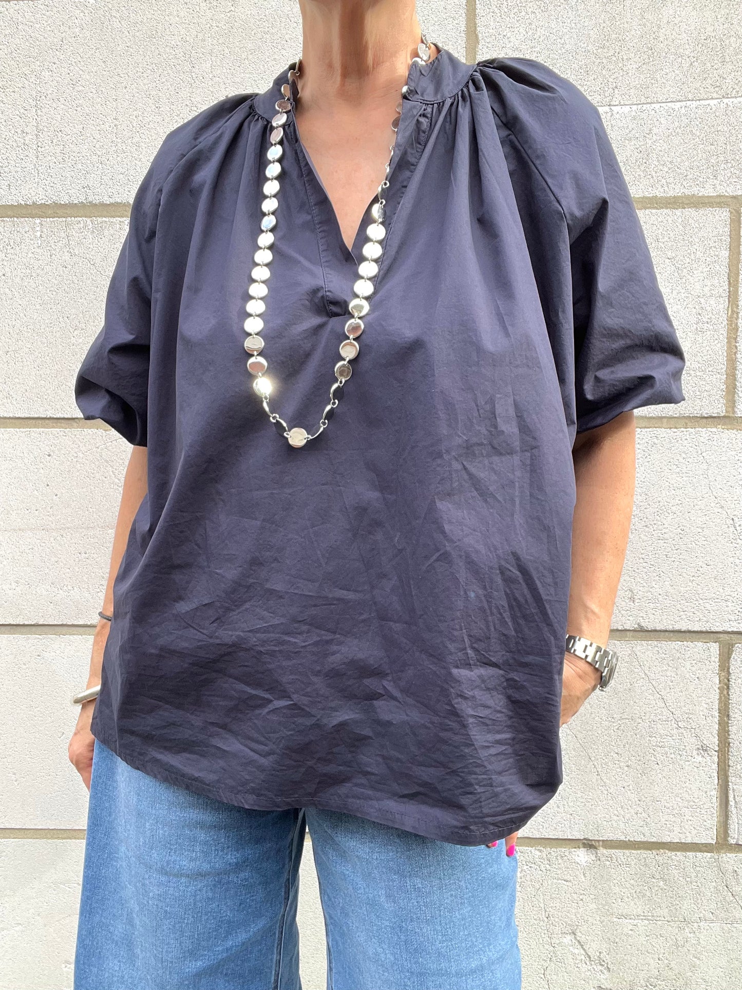 POSUNI blouse manche ballon navy