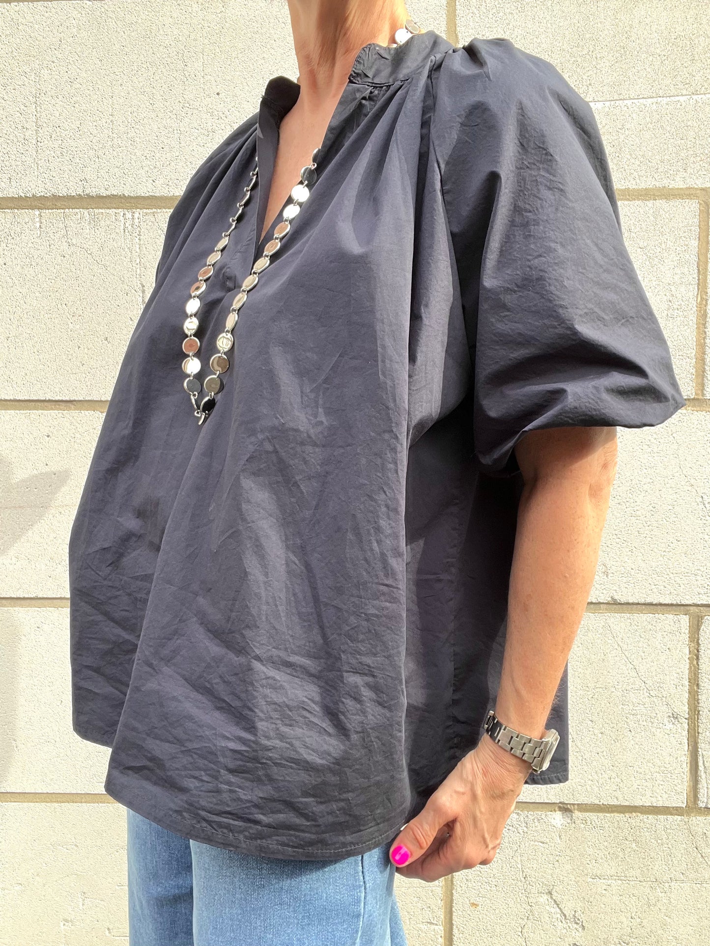 POSUNI blouse manche ballon navy