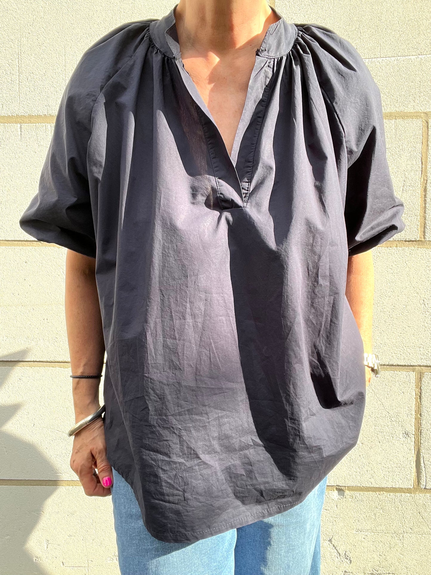 POSUNI blouse manche ballon navy