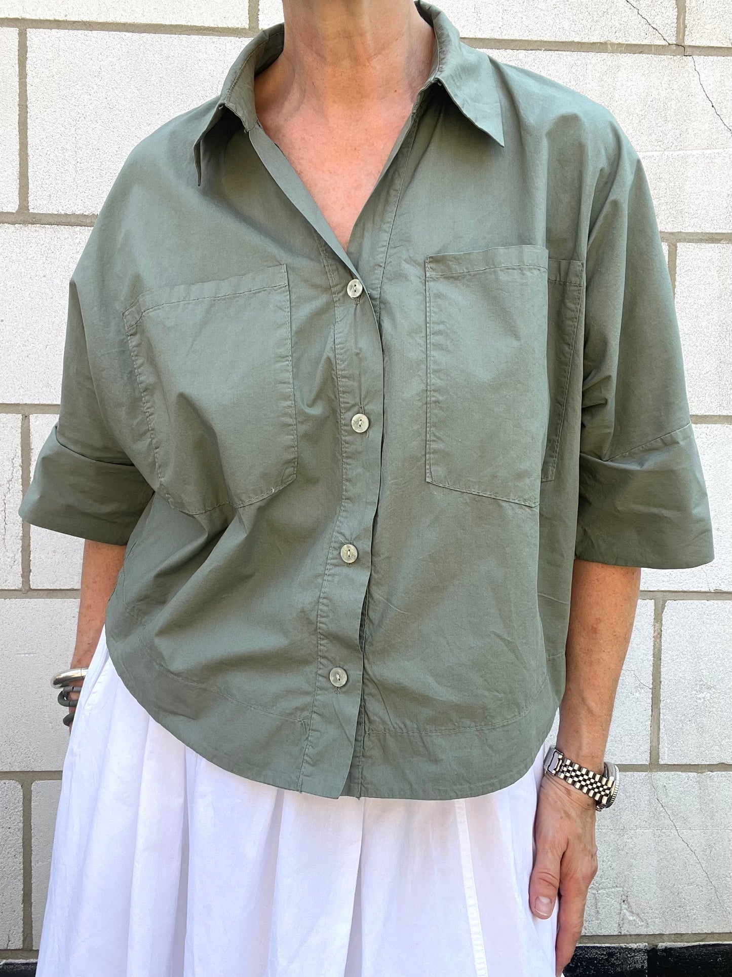 RULES chemise croped en popeline kaki
