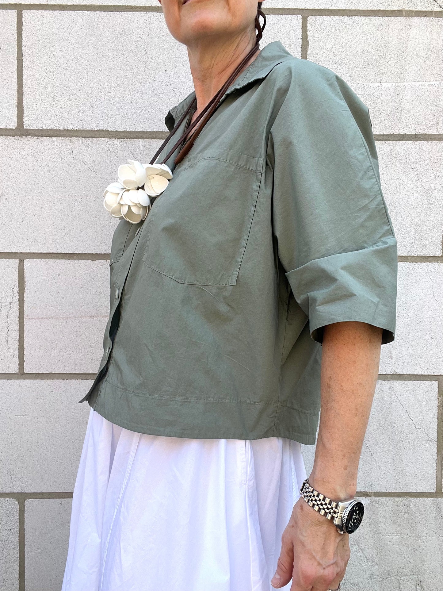 RULES chemise croped en popeline kaki