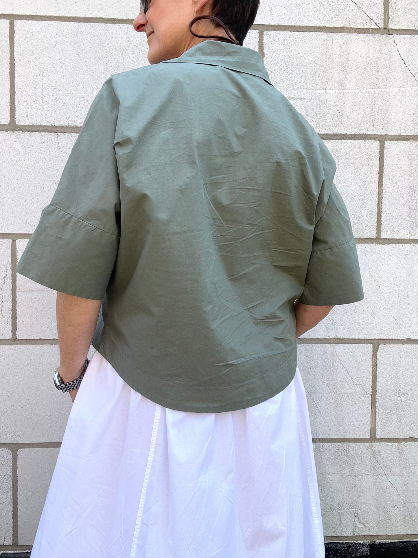 RULES chemise croped en popeline kaki