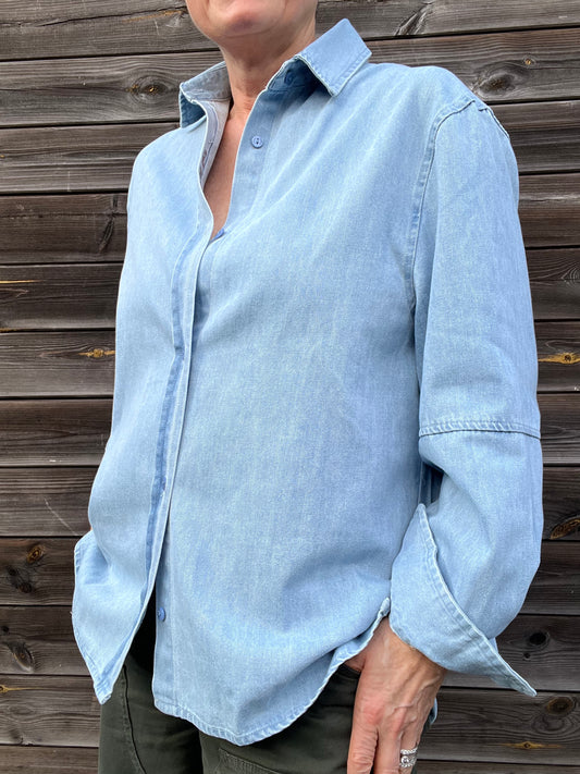 DARIADENIM chemise denim broderie "Adoré you" blue