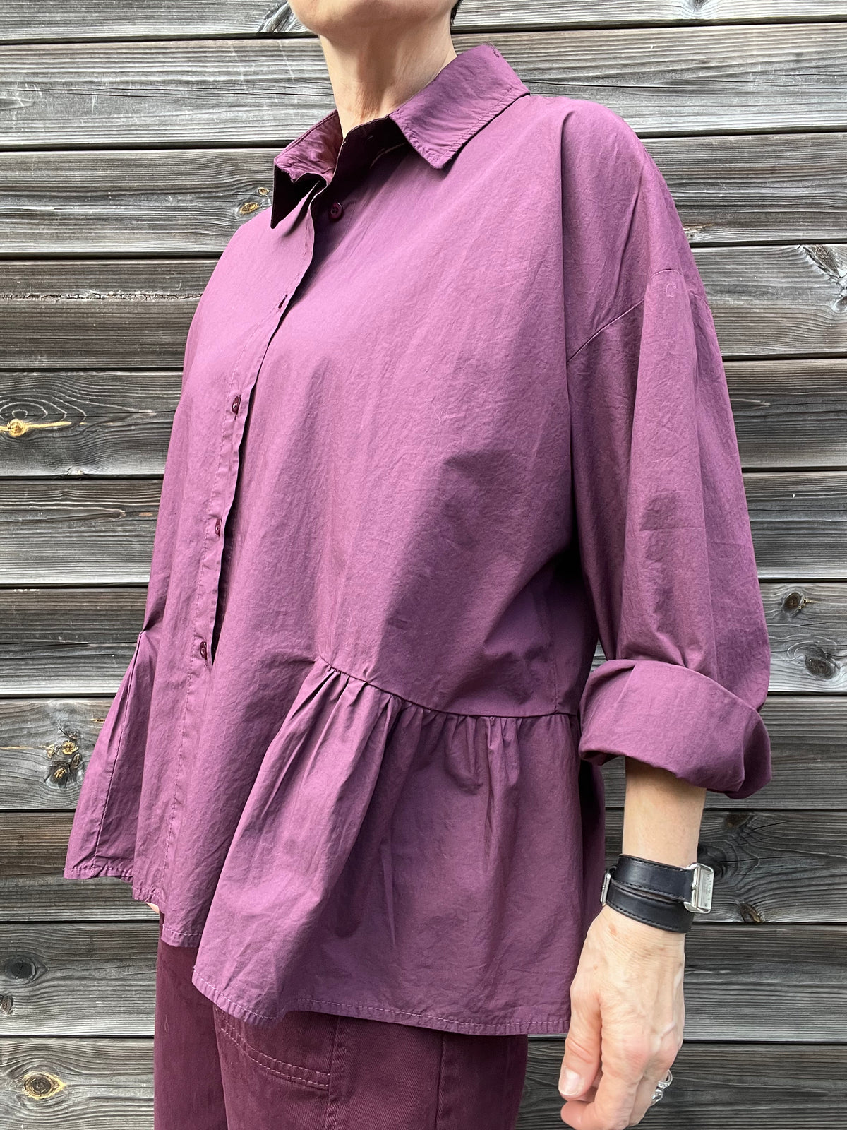 EXACT chemise à volant wine