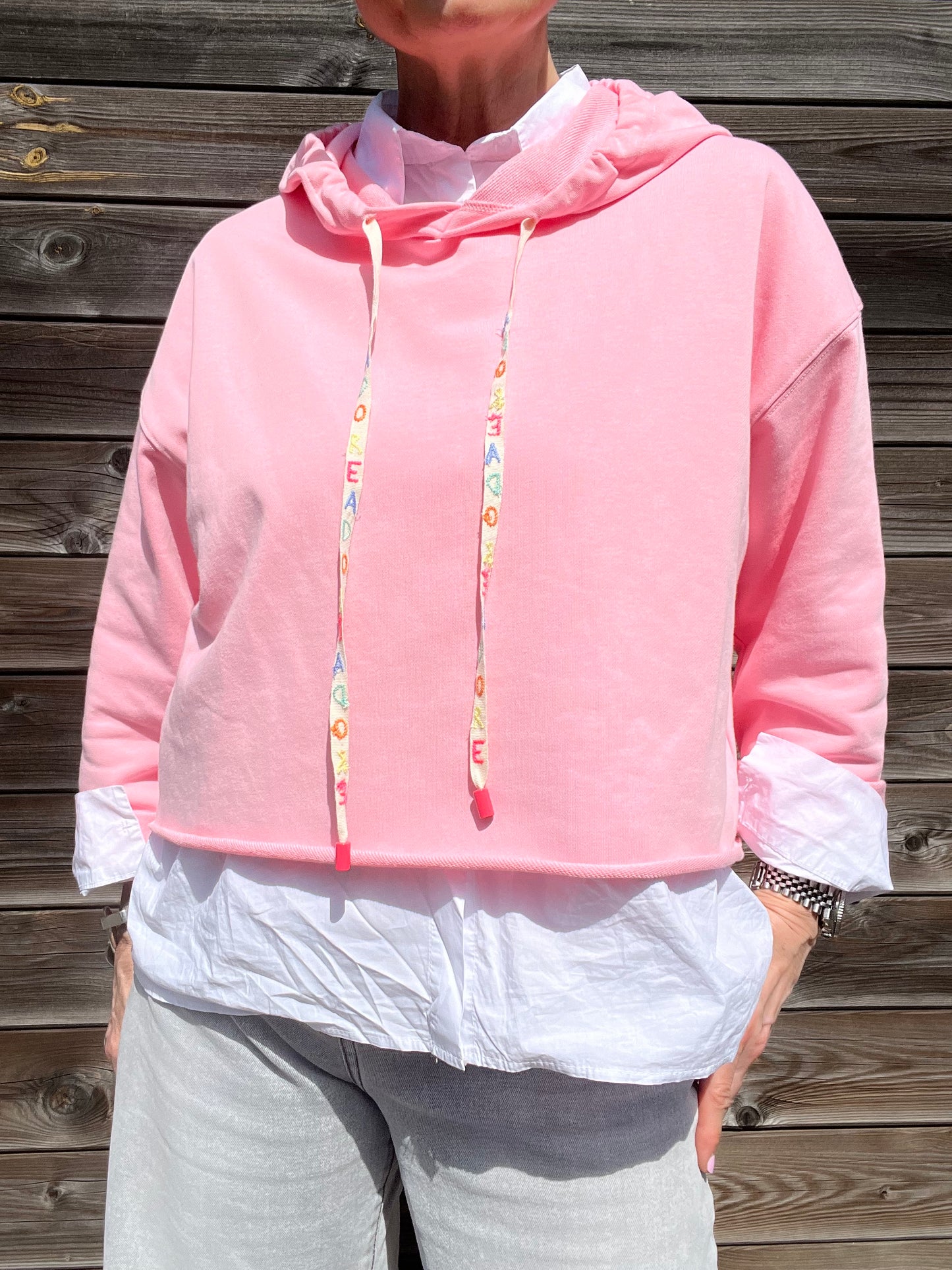 CALVIN sweat court à capuche bubblegum