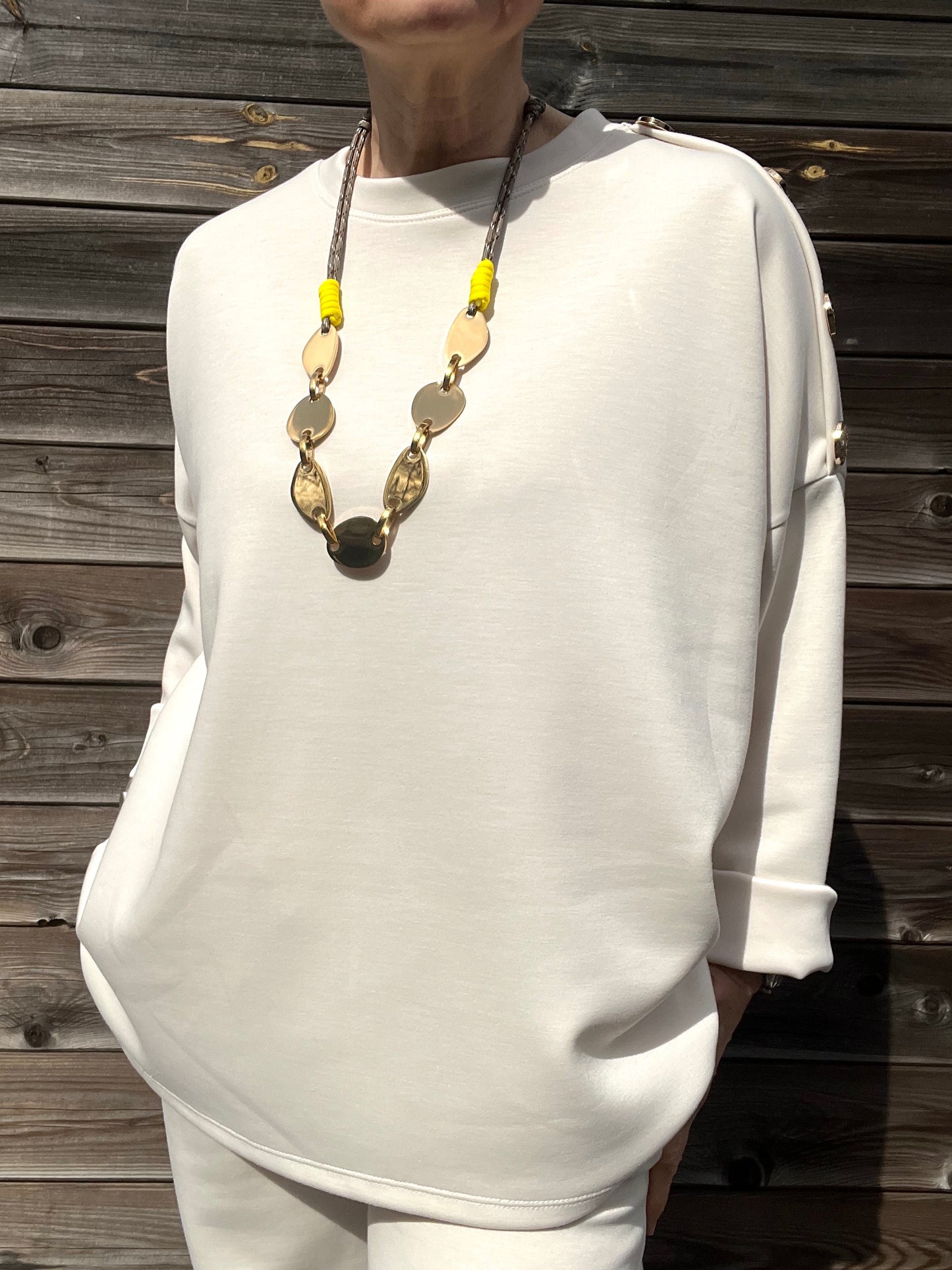 JEWEL blouse jersey boutons bijoux beige