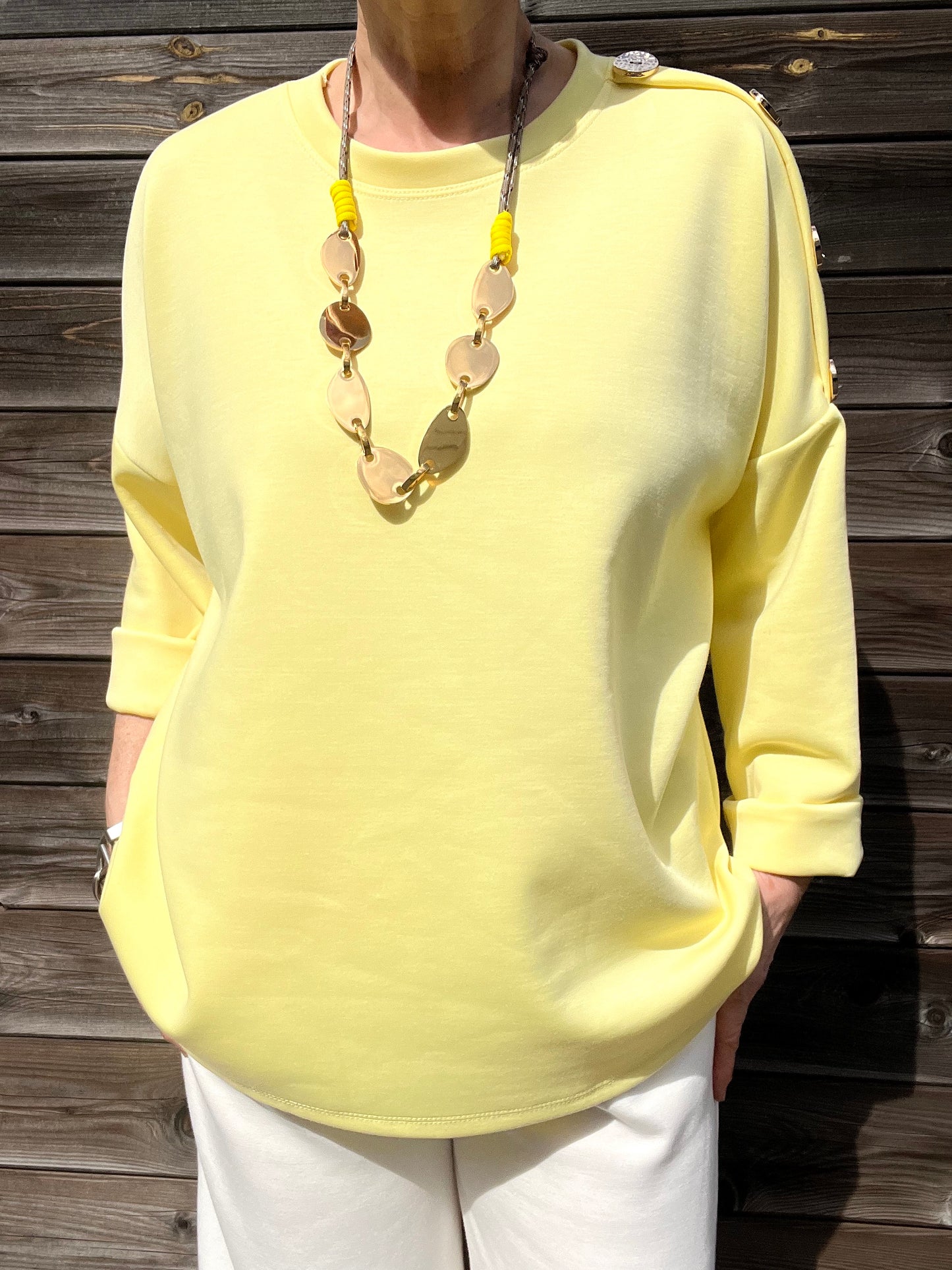 JEWEL blouse jersey boutons bijoux butter yellow