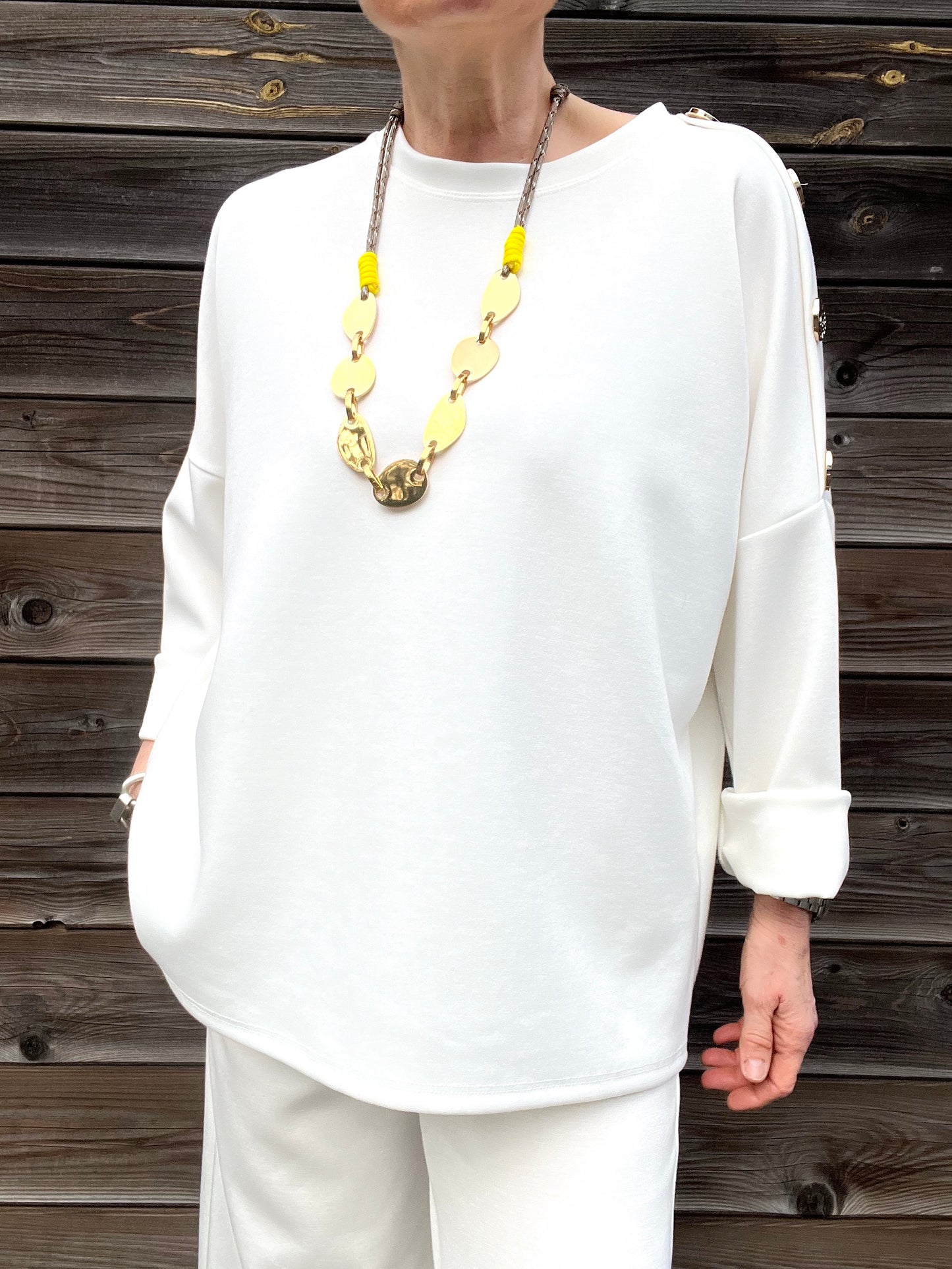 JEWEL blouse jersey boutons bijoux cream