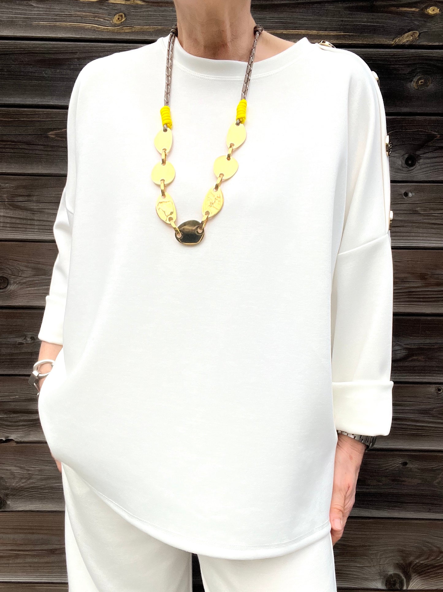 JEWEL blouse jersey boutons bijoux cream