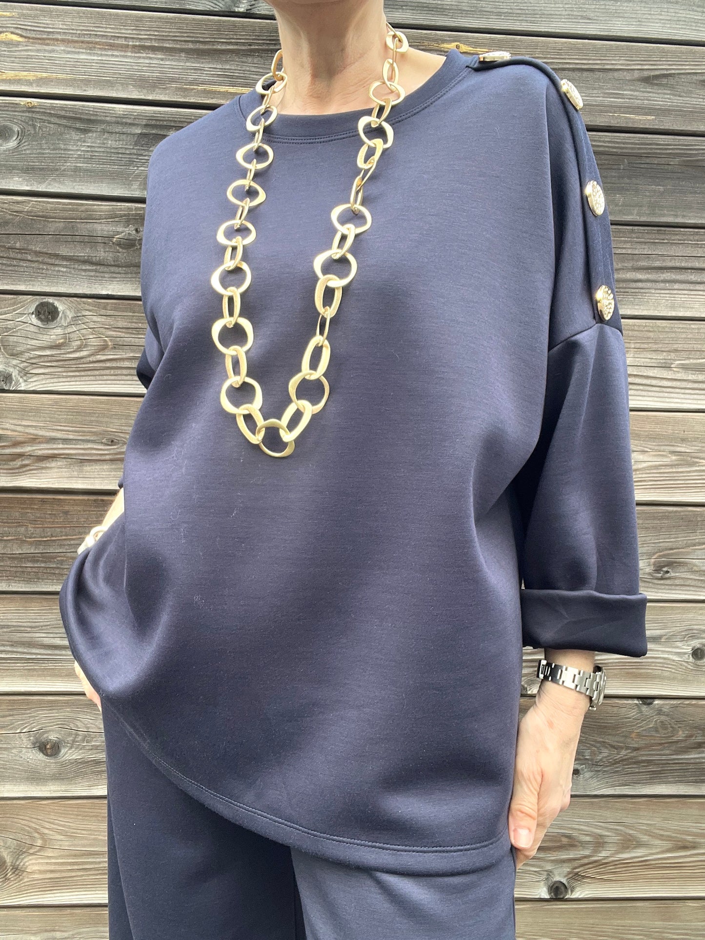 JEWEL blouse jersey boutons bijoux navy
