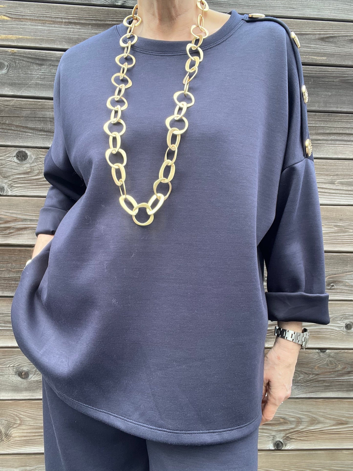JEWEL blouse jersey boutons bijoux navy