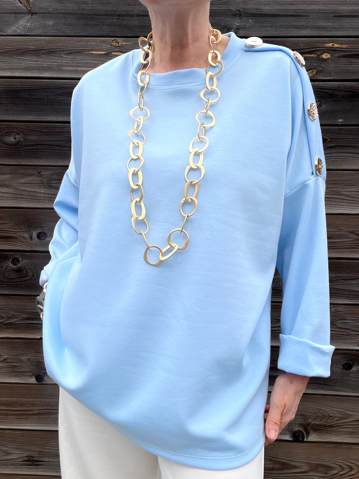 JEWEL blouse jersey boutons bijoux sky