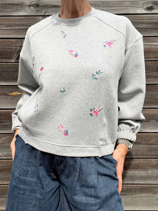 BAYIA sweat brodé perles & paillettes grey