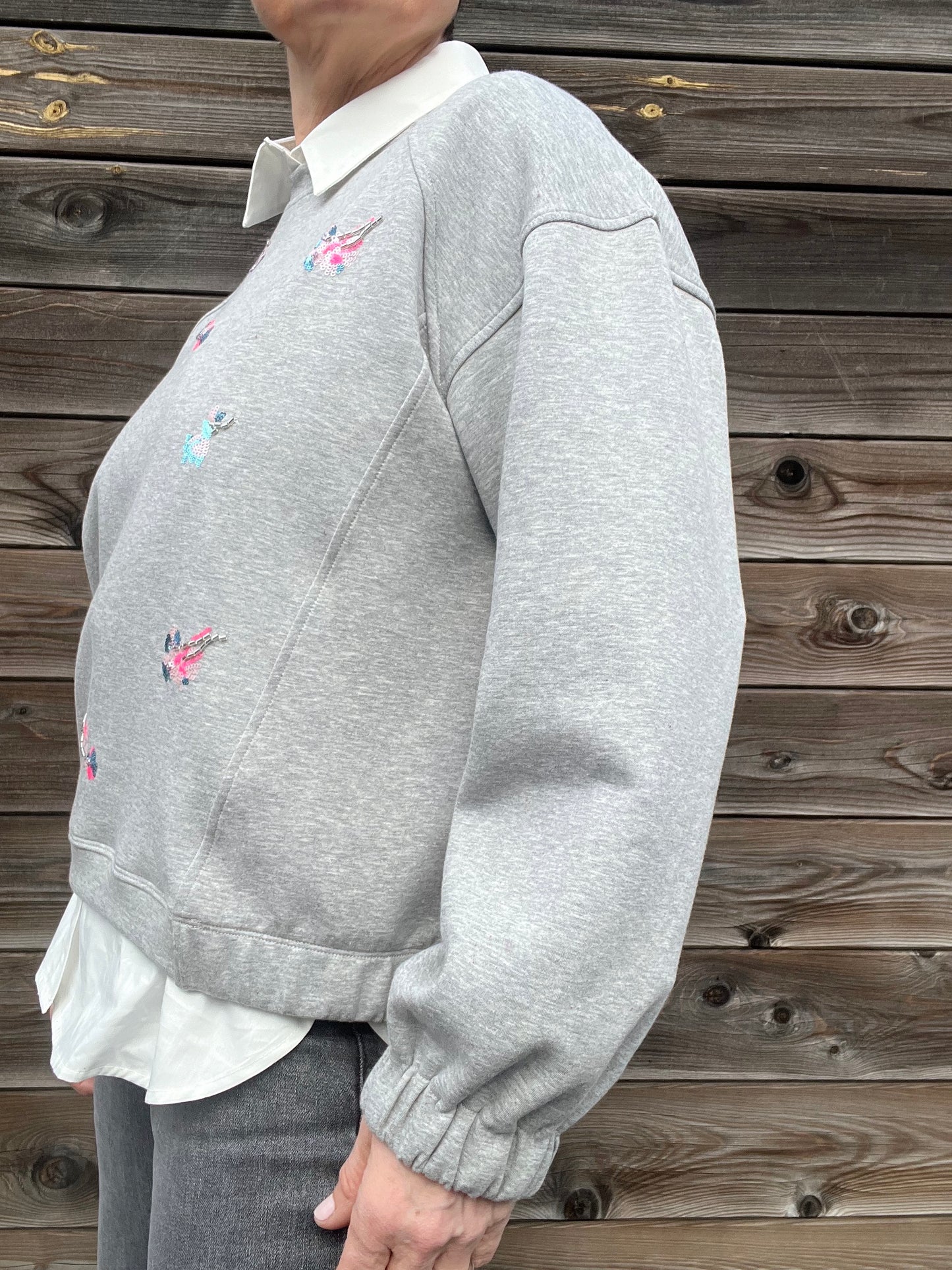 BAYIA sweat brodé perles & sequins grey