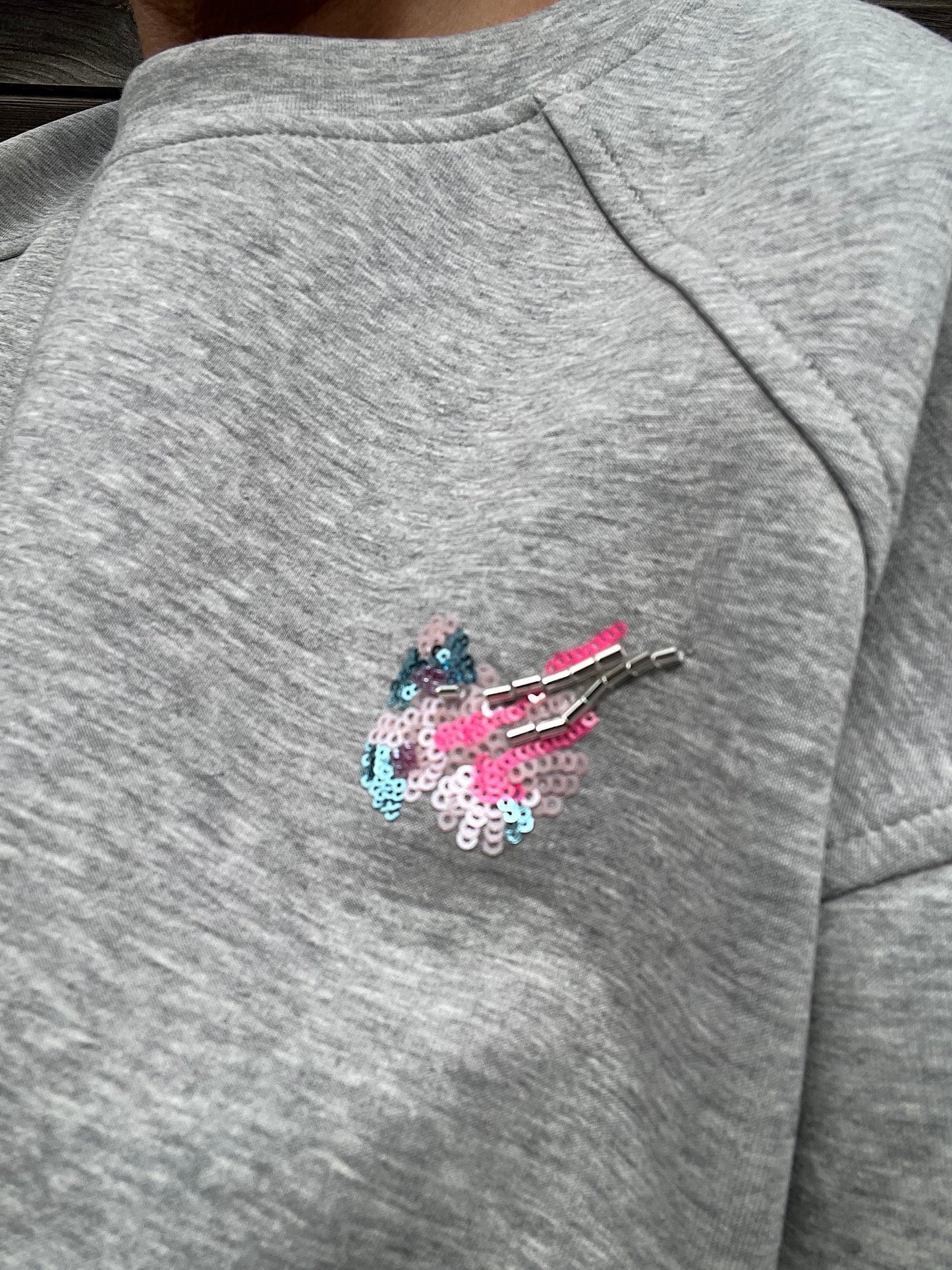 BAYIA sweat brodé perles & paillettes grey