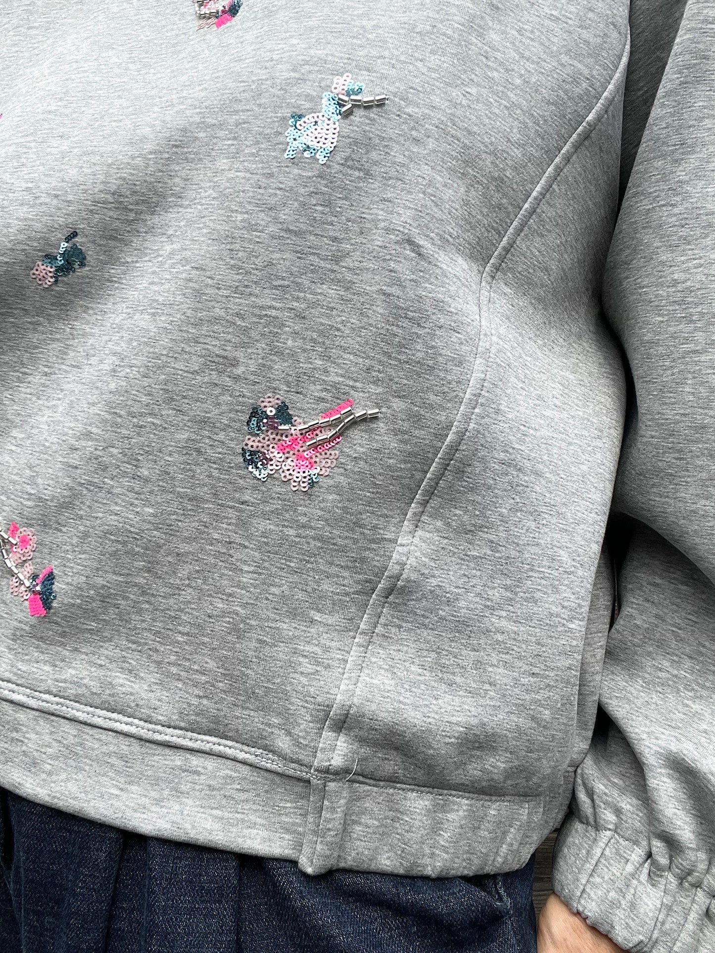 BAYIA sweat brodé perles & paillettes grey