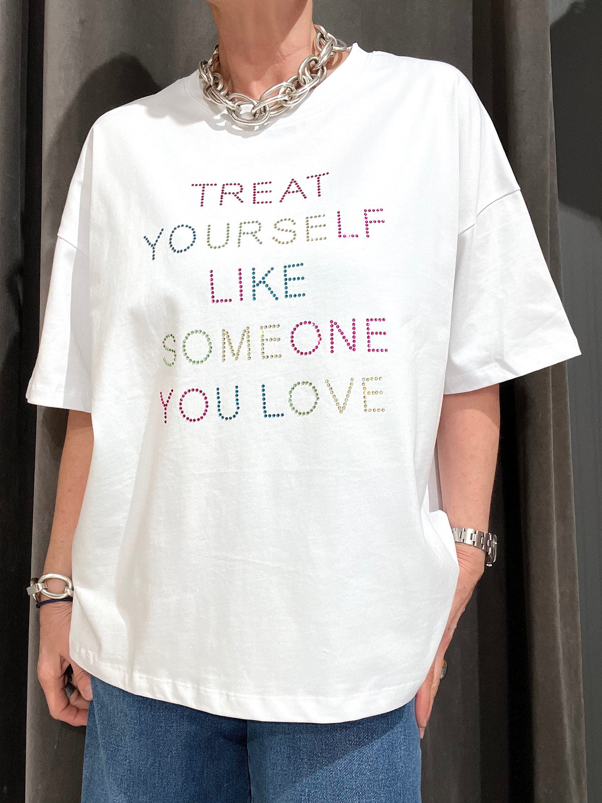 LIA maxi T-shirt à message strass