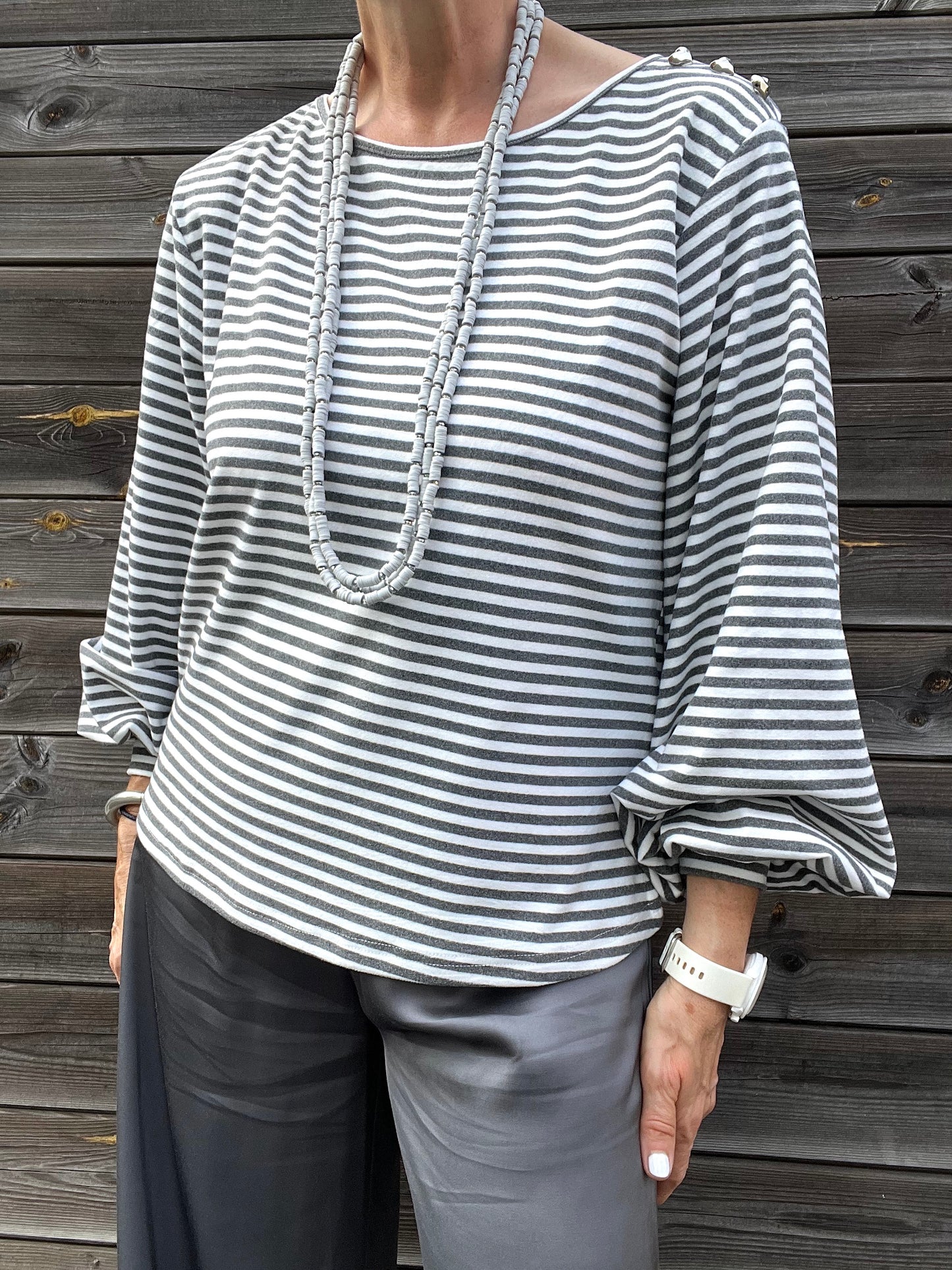 STELLA T-shirt épais à rayures bicolores grey