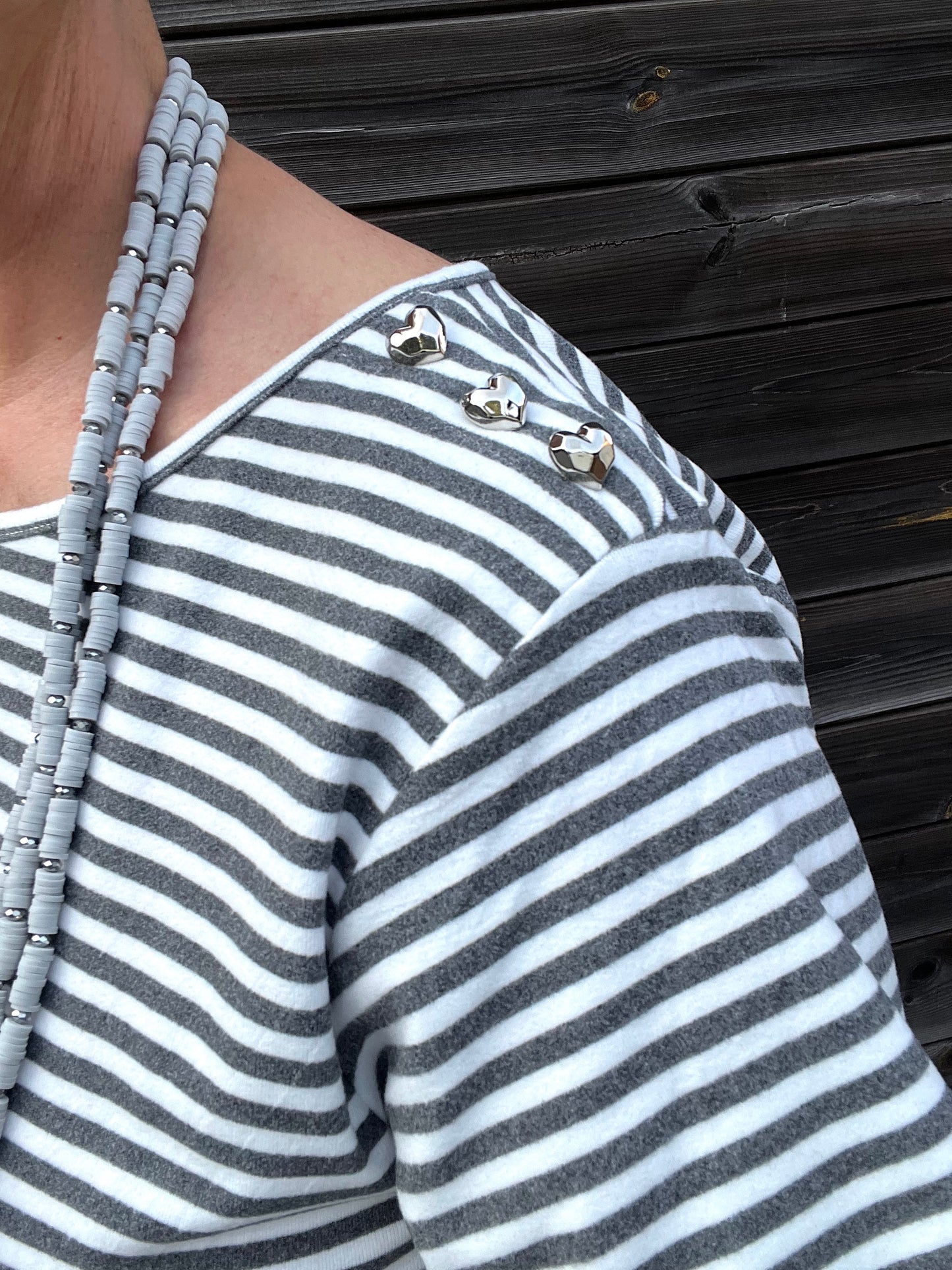 STELLA T-shirt épais à rayures bicolores grey