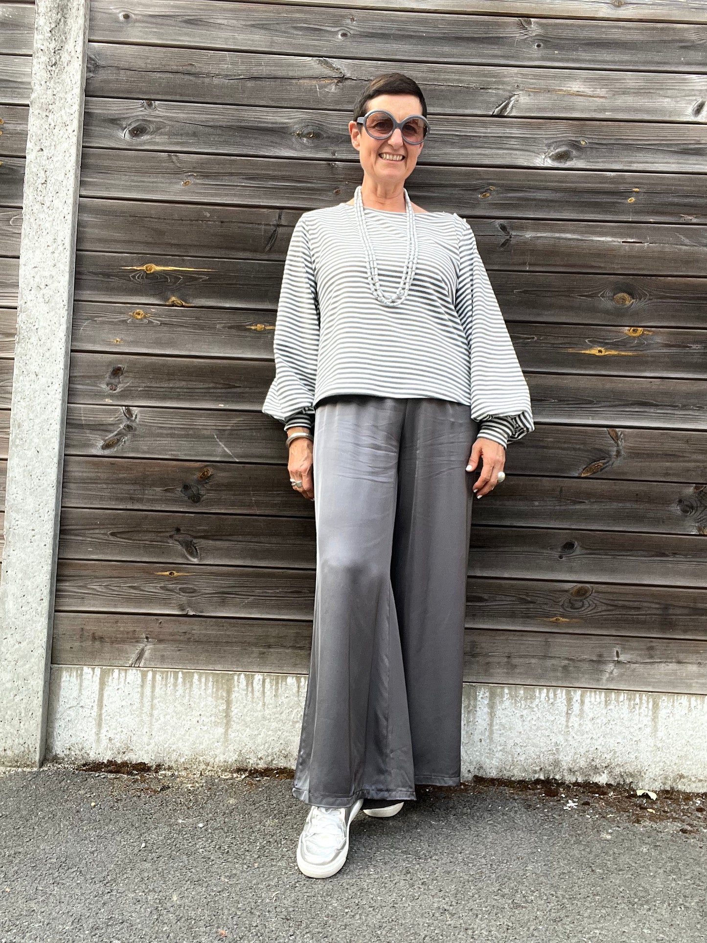 STELLA T-shirt épais à rayures bicolores grey